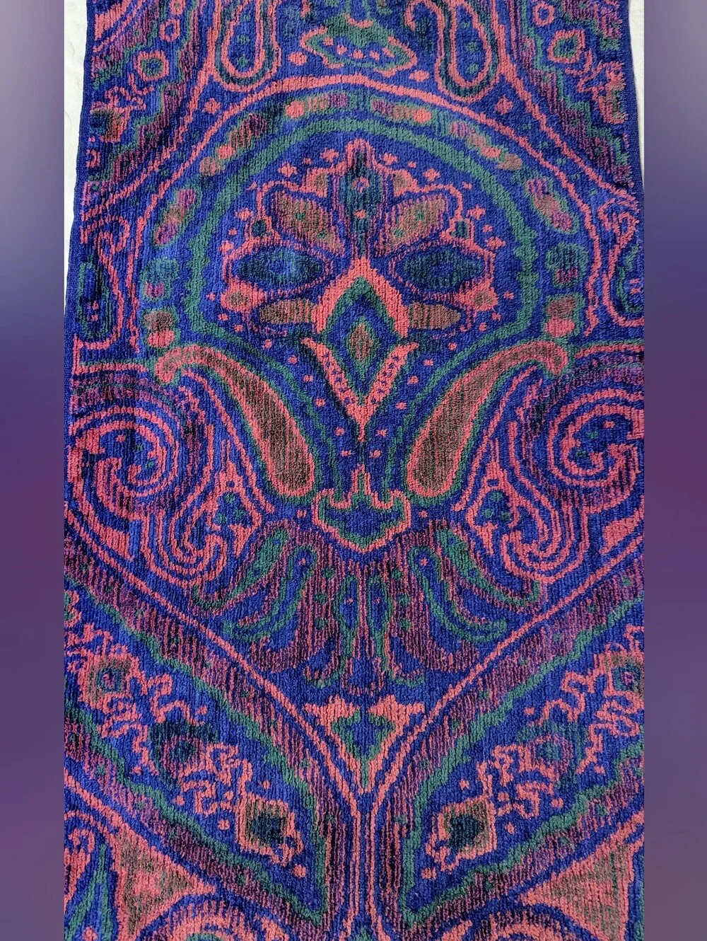 Vintage Ralph Lauren Paisley Medallion Hand Towel Jewel Tones USA Blue Purple